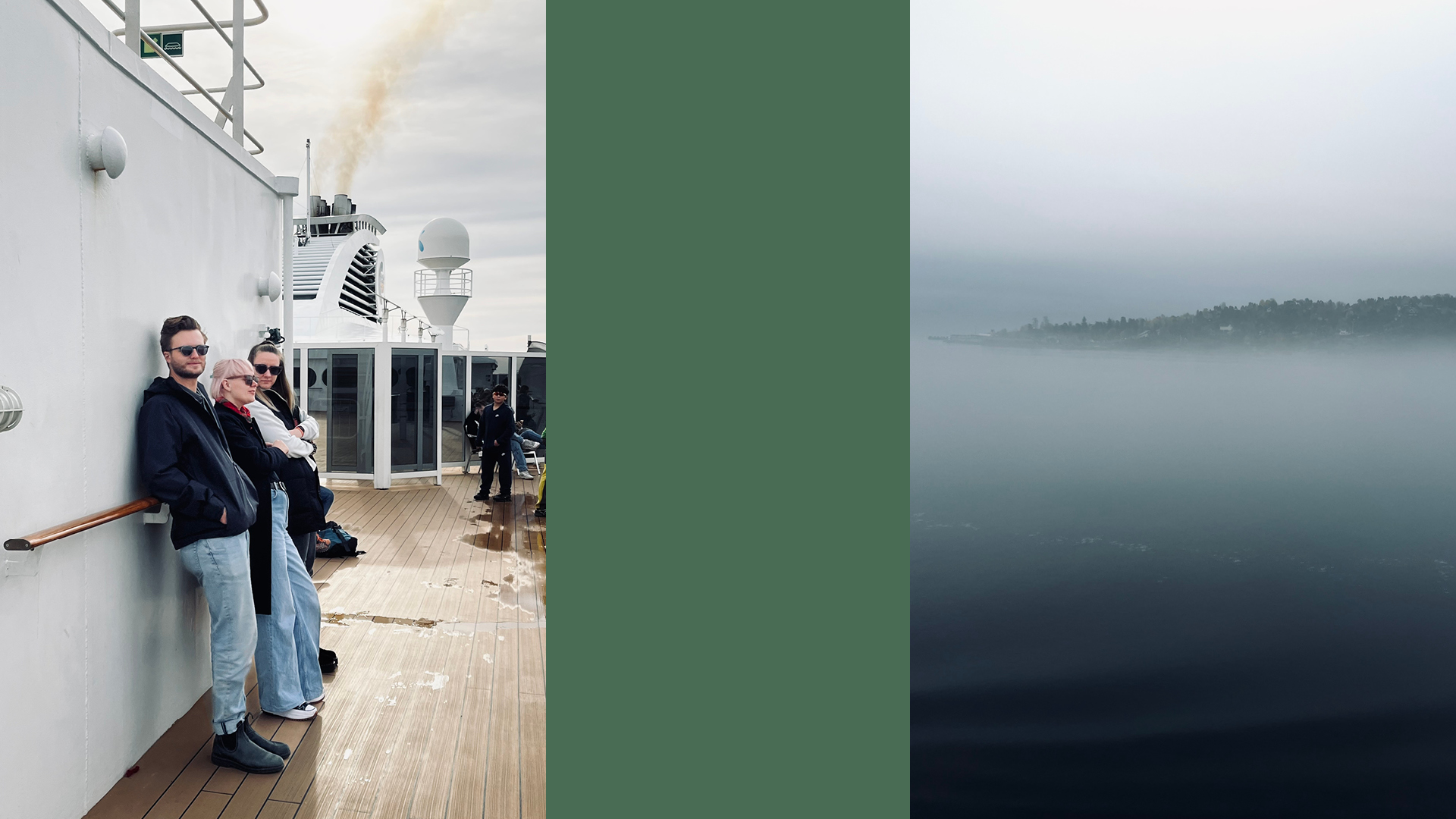 VISUELL Blogbeitrag: Weiterbildung in Oslo: Luis, Annika und Leonie von VISUELL stehen auf der Fähre