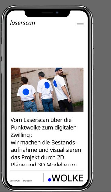VISUELL Kommunikationsdesign: Corporate Design punktWOLKE: Detailansicht der Startseite der Website auf einem iPhone