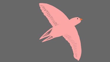 VISUELL Scenography: Kids4Kids migratory bird exhibition: illustration of a flying pink migratory bird in a stylised design; a graphic element to visualise the exhibition’s theme.