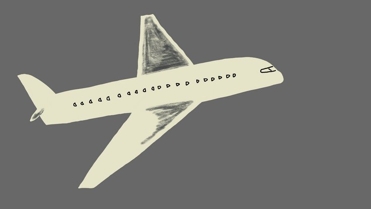 VISUELL Scenography: Kids4Kids migratory bird exhibition: a graphic representation of an aeroplane used for comparison; it is beige and designed in a childlike illustrative style